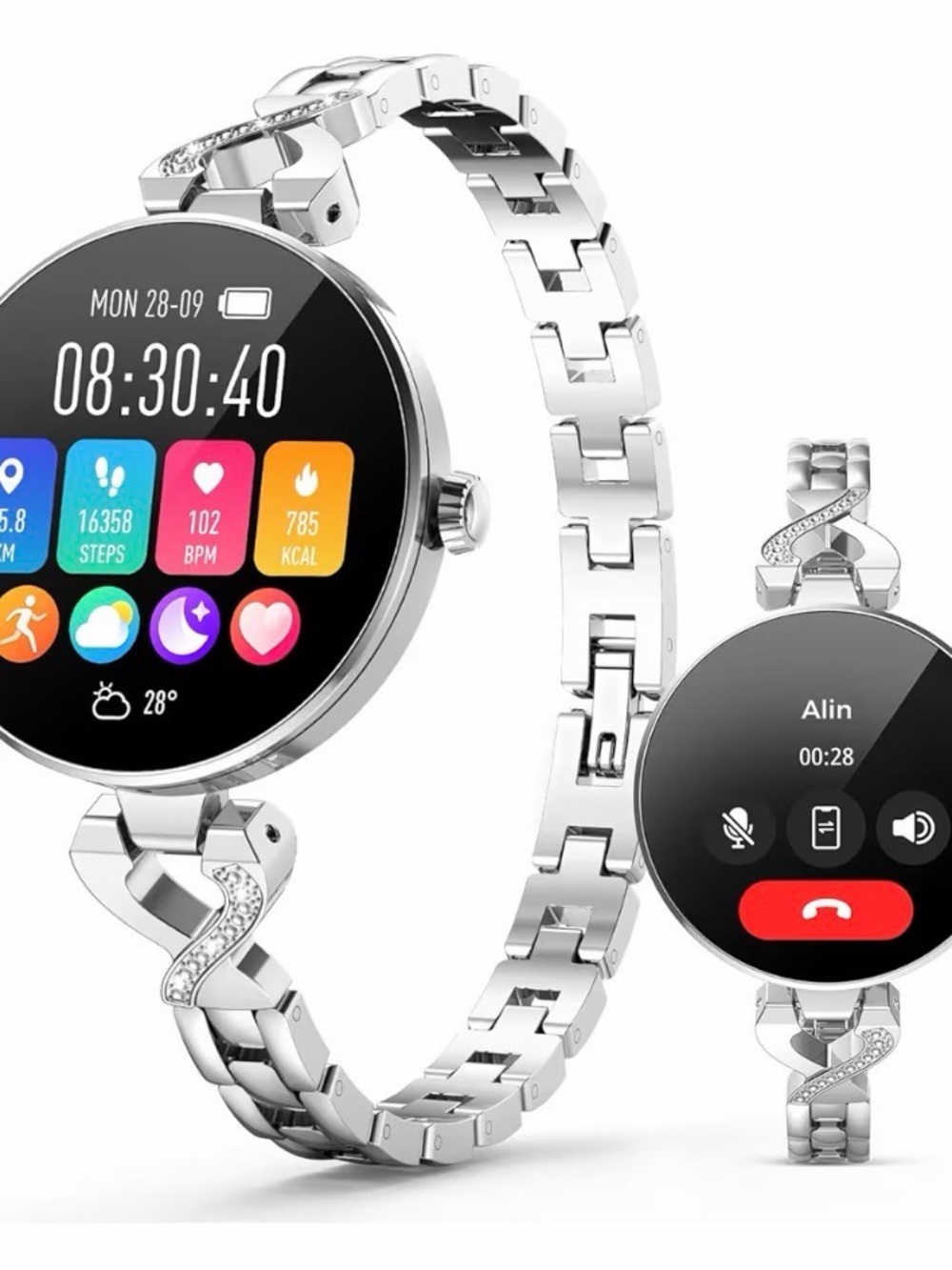 Silver Stainless Steel Smartwatch with Touchscreen and Activity Tracking